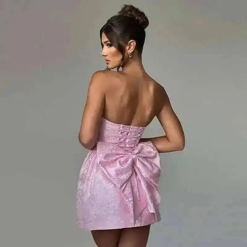 Townlike-Vestido corto de Jacquard con espalda descubierta para mujer, minivestido elegante con lazo y corte en A, Sexy, para fiesta, primavera y verano, 2024
