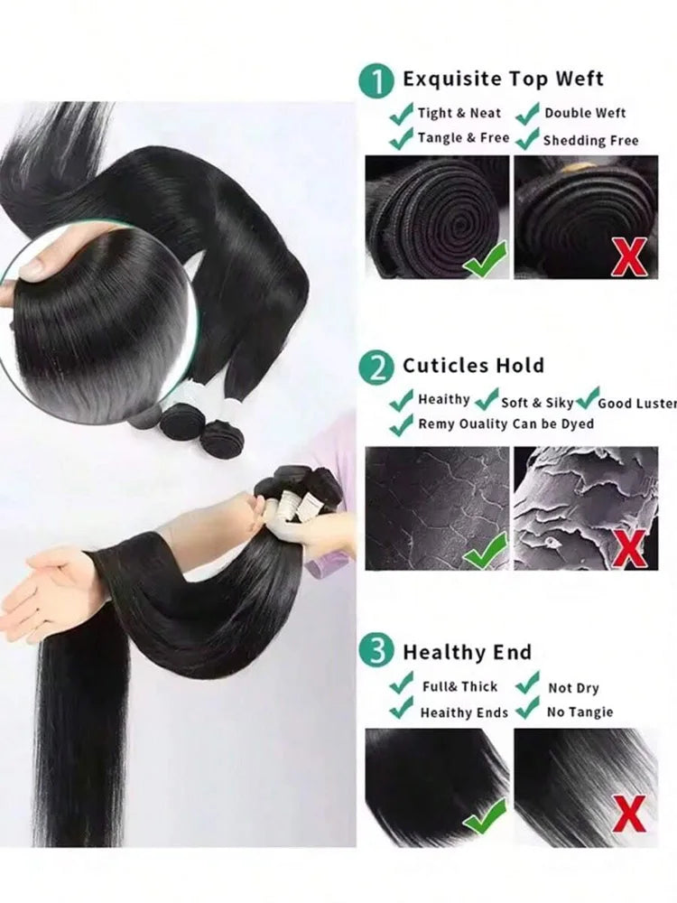 Paquetes de 42 pulgadas, extensiones de cabello humano brasileño liso de hueso, extensiones crudas, Tissage para mujeres