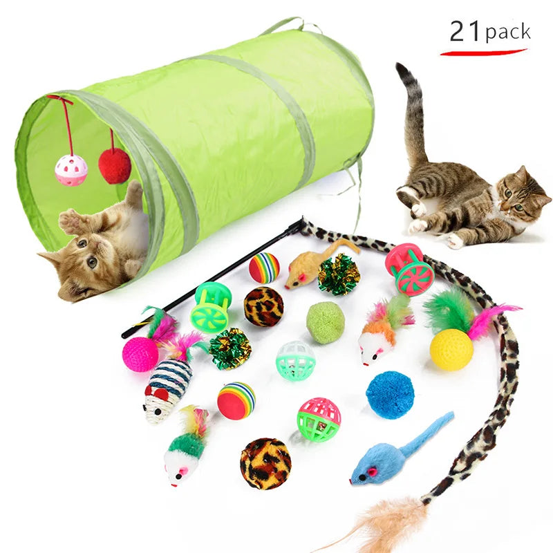 Paquete Variado de Juguetes para Gatitos - Set Combinado de Juguetes para Gatos, Juguete Divertido para Gatos, Varita con Ratón de Sisal, Bola con Campana, Suministros para Gatos
