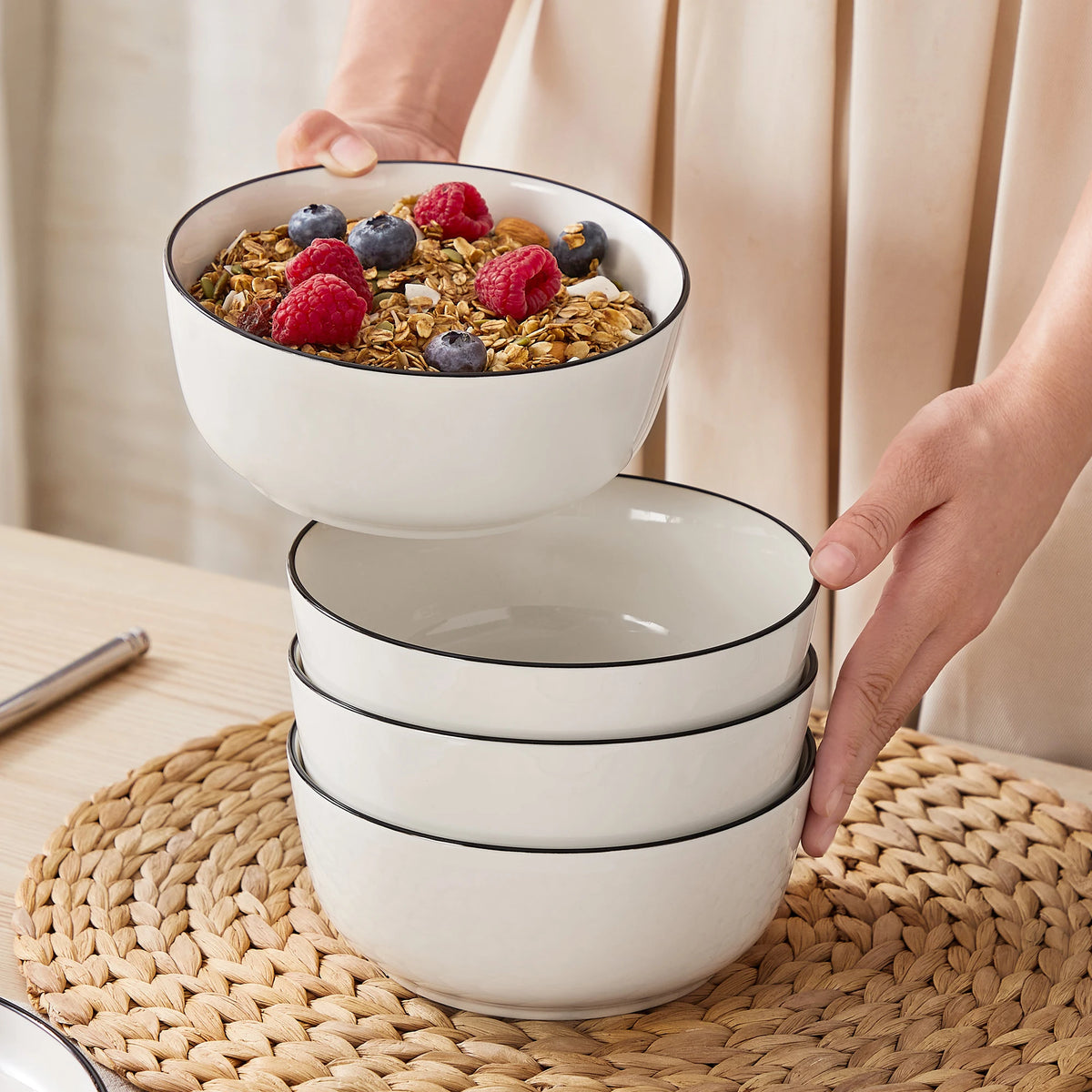 MALACASA 12/16/18/24 Uds platos de porcelana juegos de vajilla juego de platos de cerámica con plato de cena/postre/cuenco de cereales/sopa de 4/6 Uds