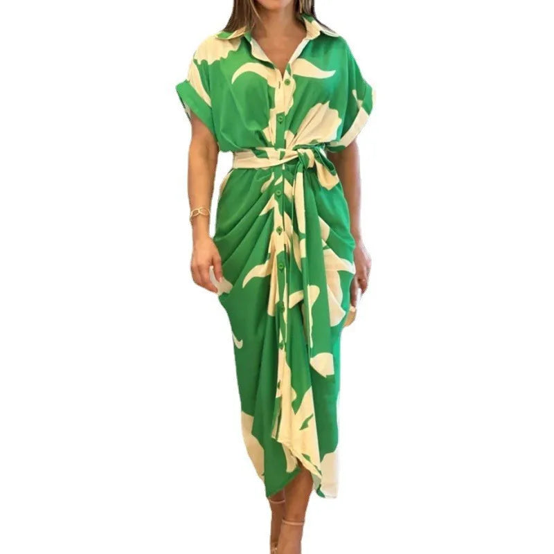Vestidos Elegantes para Mujer 2026: Vestido de Mujer con Estampado Irregular, Cuello Solapa, Ajuste Delgado y Contraste, Ideal para el Trabajo y con un Toque de Temperamento.