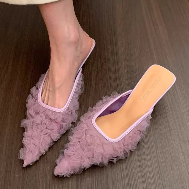 Zapatillas de tacón con punta estrecha, zapatos elegantes para mujer, sandalias de tacones medios, sandalias de moda 2025, zapatos de tacón de verano, nuevos zapatos de lujo para mujer