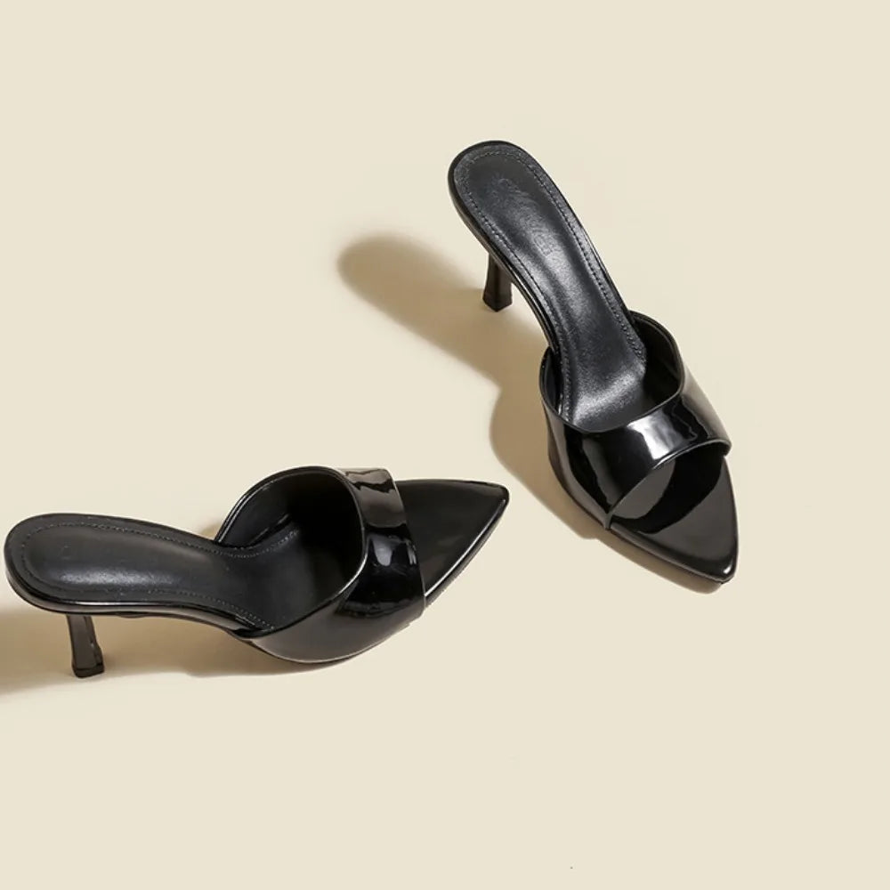Pantuflas de Mujer 2026, Nuevas Pantuflas de Verano con Tacón Delgado y Punta Puntiaguda, de Charol, con Tacón Alto para Mujer