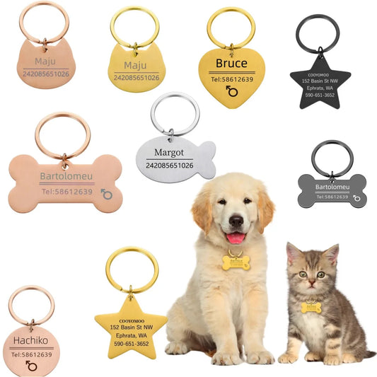 Placa de Identificación Personalizada Grabada para Mascotas, Etiqueta Antipérdida para Gatos y Perros, Colgante para Collar de Gato, Cachorro o Perro, Llavero con Forma de Hueso, Accesorios para Mascotas