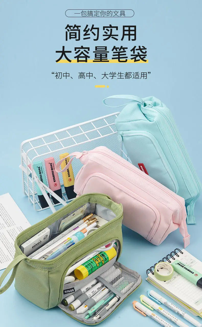 Estuche grande para lápices, bolsa para bolígrafos de gran capacidad, doble ventana, bolsas escolares para niños, material escolar, papelería, regalo