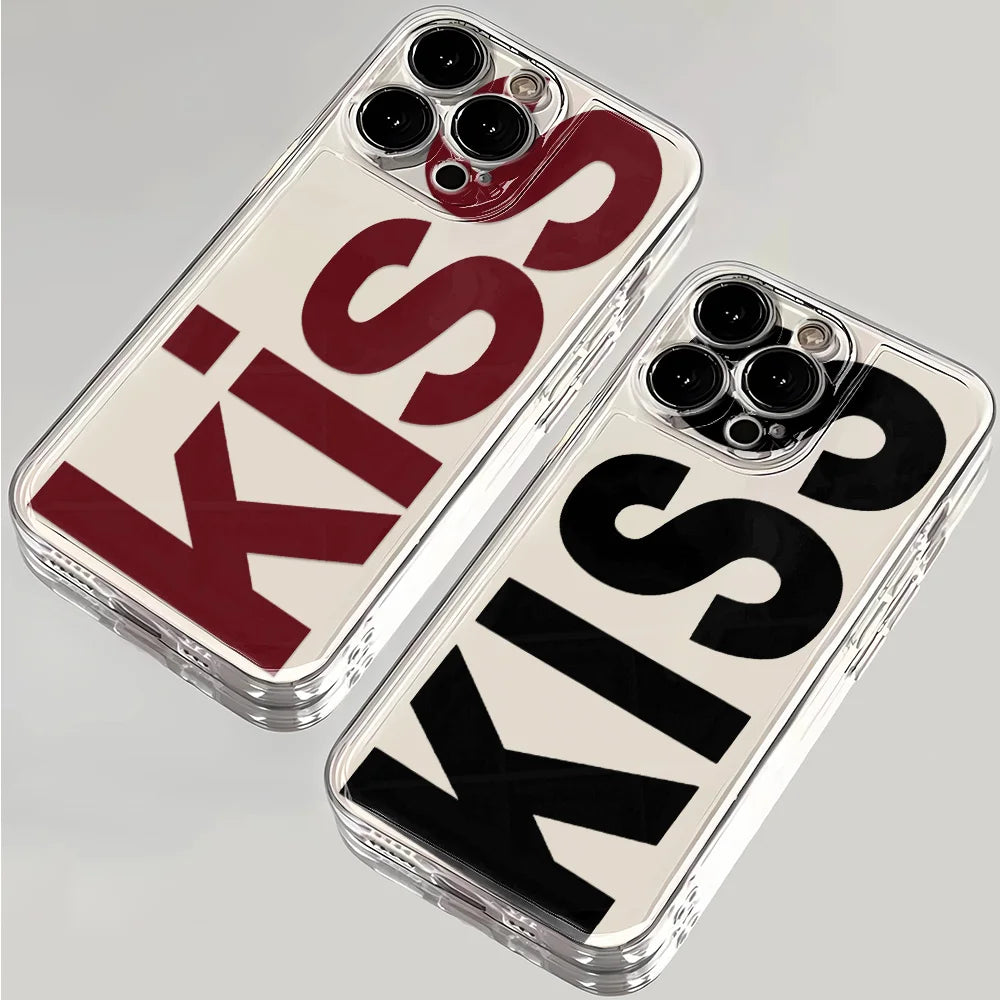 Kiss fundas de teléfono en inglés para iPhone 17 16 15 14 Plus 13 12 11 Pro Max Plus 17 Air funda de silicona transparente Coque