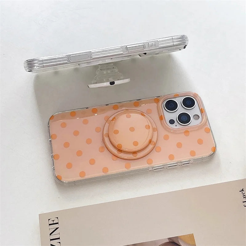 Funda de teléfono magnética Simple de lunares para iPhone 16 Pro 15 14 Pro Max 15 funda Promax con soporte Magsafe fundas bonitas a prueba de golpes