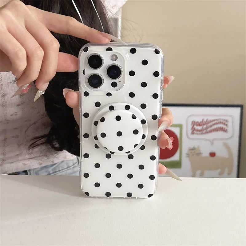 Funda de teléfono magnética Simple de lunares para iPhone 16 Pro 15 14 Pro Max 15 funda Promax con soporte Magsafe fundas bonitas a prueba de golpes