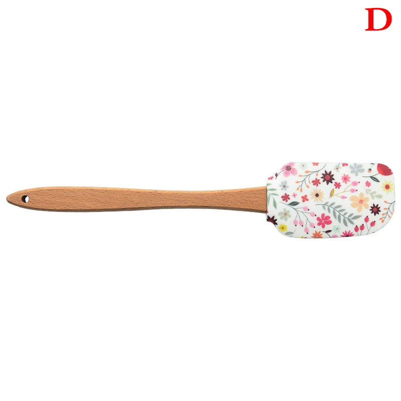 Utensilios de cocina de silicona antiadherentes con mango de madera, espátula, cuchara, juegos de cepillos, herramientas de cocina para hornear coloridas, 30,5 cm