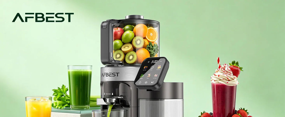 Exprimidor de prensado en frío mejorado 2026 – Boca extra ancha de 6.5 pulgadas, Tolva de alimentación automática de 100 oz, Exprimidor lento inteligente 3 en 1 con pantalla táctil para sorbetes y leche de frutos secos,