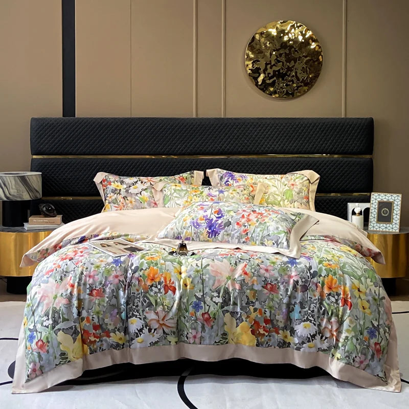 Juego de ropa de cama de lujo para Hotel, funda de edredón con bordado de Color sólido, Sábana plana/ajustada, fundas de almohada, tamaño Queen y King, 100% algodón