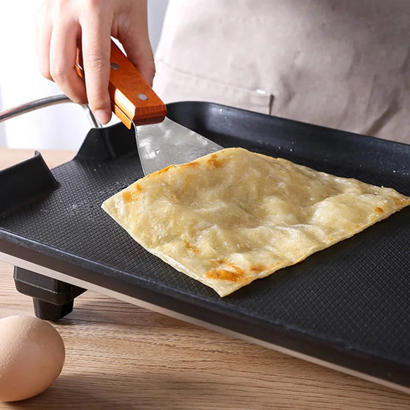 Espátula oblicua de acero inoxidable para carne, hamburguesa, panqueque, Pizza, pala raspadora, mango de madera, utensilios de barbacoa, herramientas de cocina