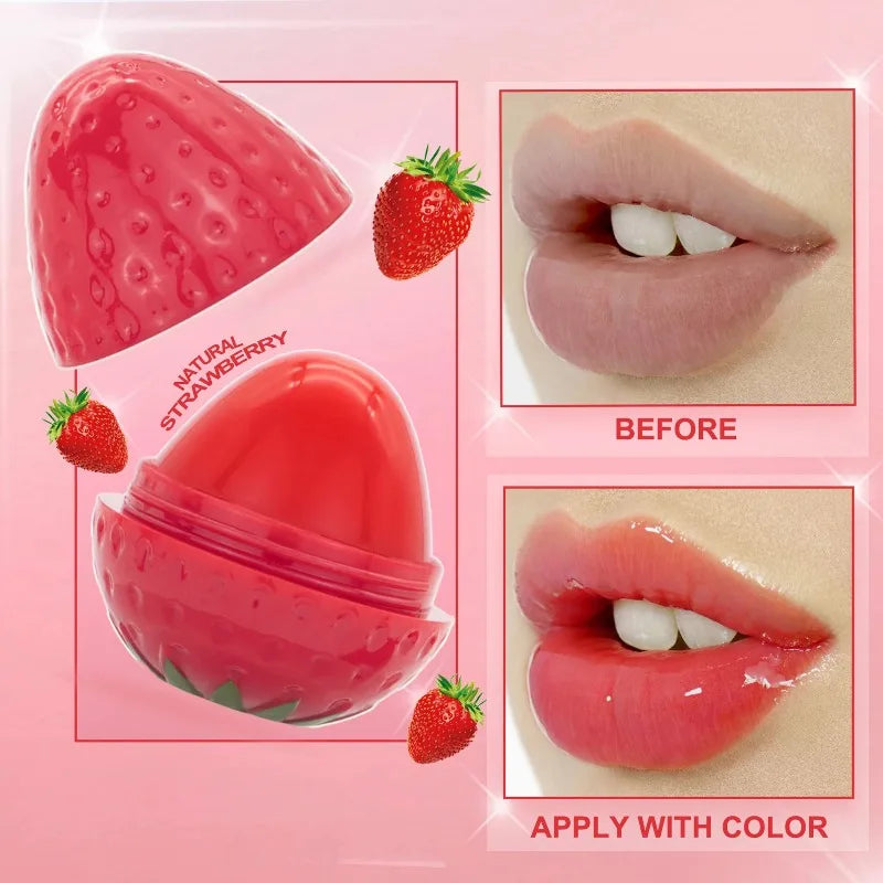 Bálsamo Labial de Fresa, 1/4 Piezas, Hidratante de Larga Duración, Repara y Humecta, Lápiz Labial Rojo con Diseño de Frutas, Cuidado Labial para Labios Secos, Cosméticos