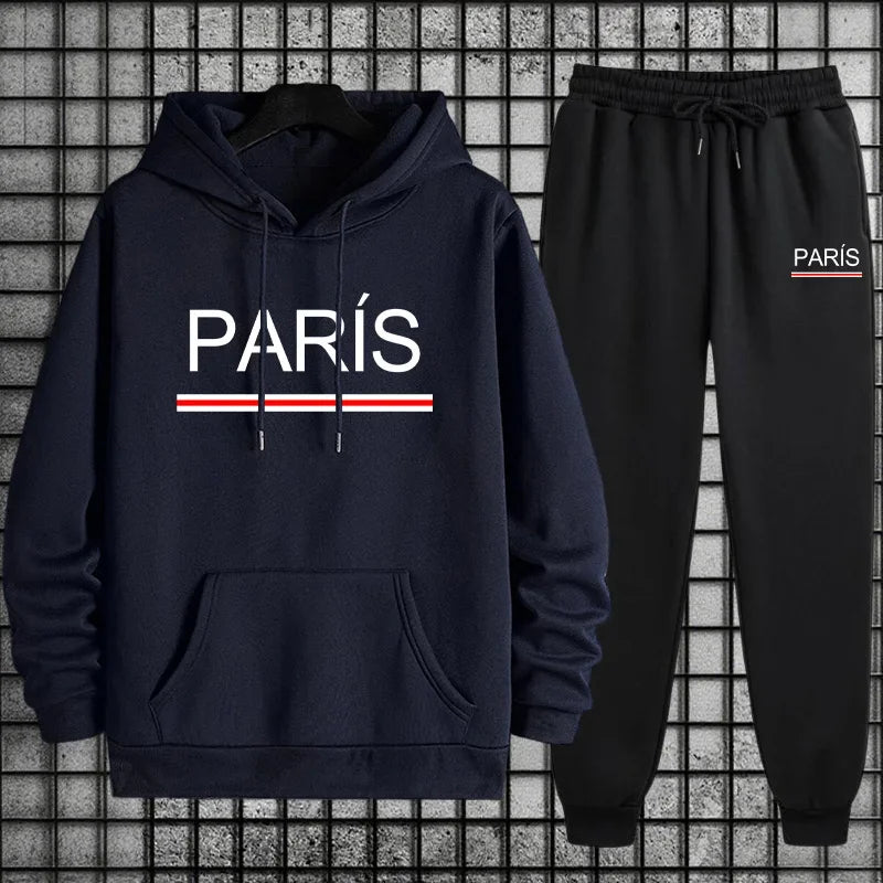 Conjunto Deportivo Esencial para Hombre 2026, Sudadera con Capucha y Pantalones Deportivos Premium para Uso Diario, Moda Deportiva Otoño Invierno Estilo París
