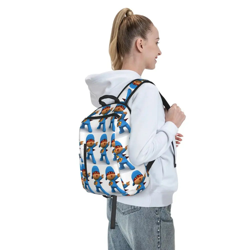 Mochila azul de dibujos animados de Pocoyo para niños, mochila de gran capacidad para niños, mochila escolar, bolsos de hombro para hombres y mujeres