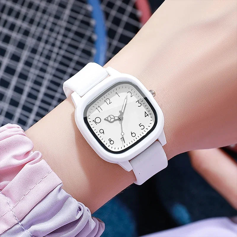 Relojes de Mujer con banda de silicona de Color caramelo a la moda, Reloj de pulsera de cuarzo con esfera cuadrada para Mujer, Reloj para niñas