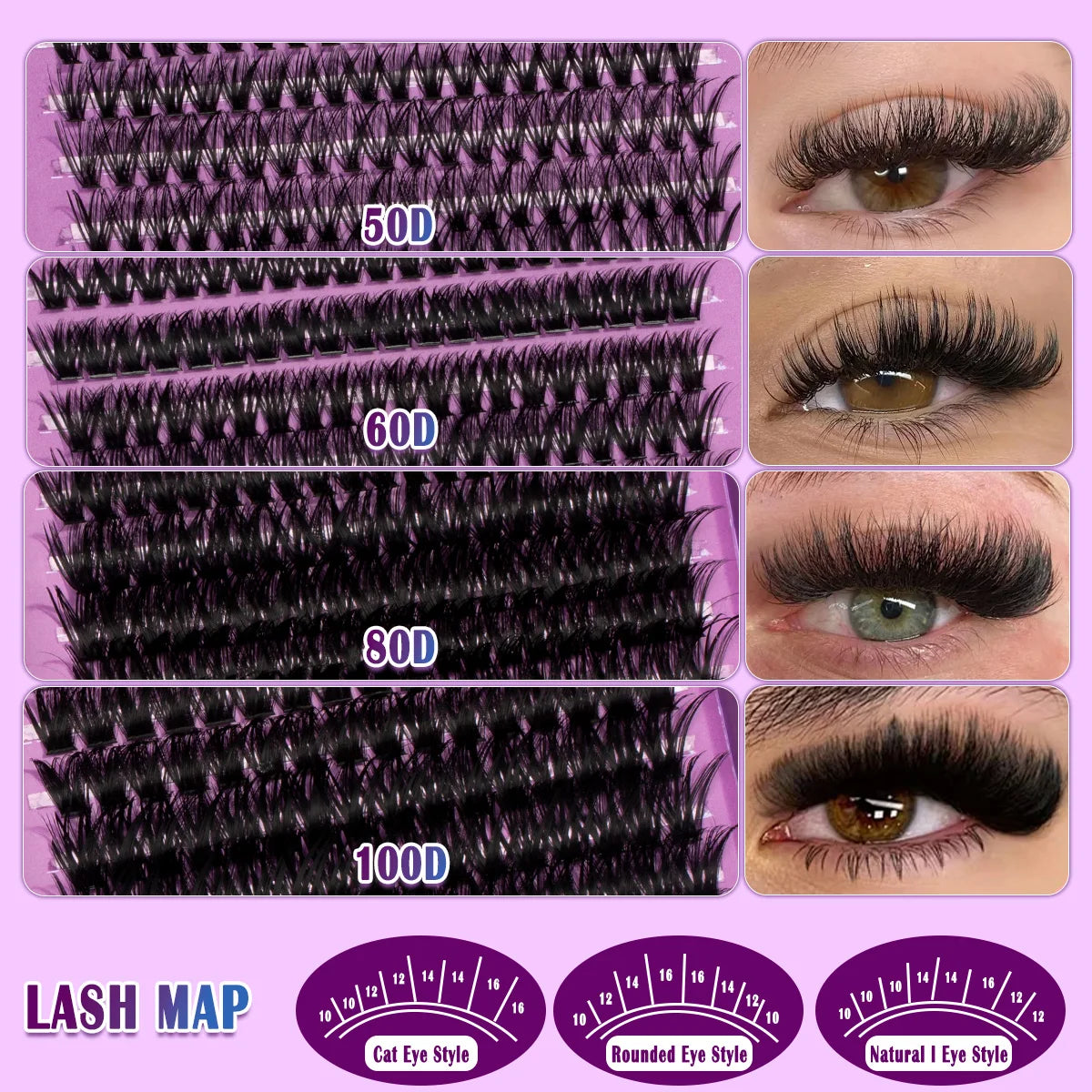 Extensiones de Pestañas Individuales con Curvatura D, Alta Capacidad, Densas, de 8-16 mm, Aptas para Diferentes Maquillajes, de Larga Duración