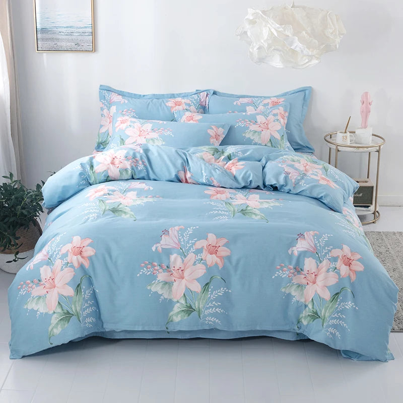 Juego de fundas de edredón 100% de algodón, ropa de cama con estampado de flores, suave y agradable para la piel, 1 unidad, 2 fundas de almohada, 3 unidades