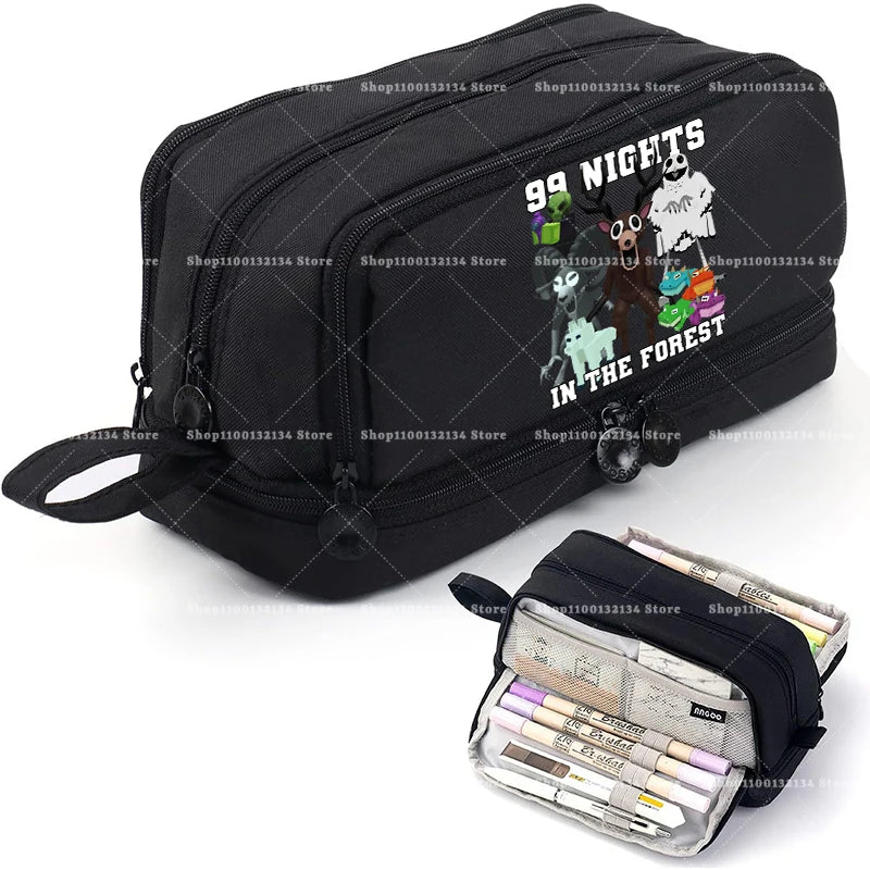 Estuches para lápices de 99 noches en los bosque, bolsas grandes para bolígrafos de dibujos animados, bolsa de lápices multicapa de Anime para niños y niñas, suministros de papelería escolar