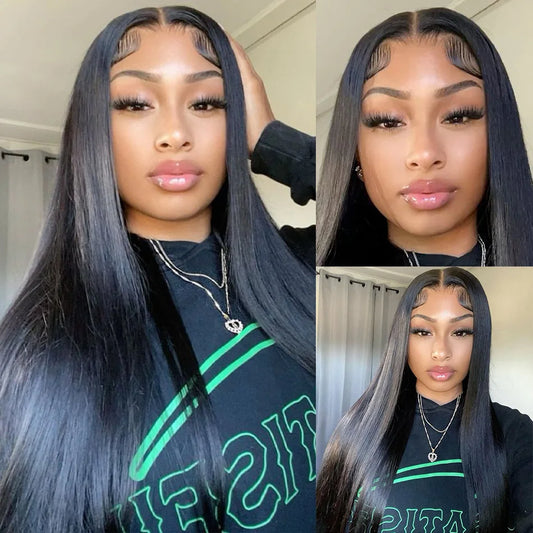 Pelucas de Cabello Humano Brasileño Liso Extremo 13x6 con Encaje Frontal, Peluca Frontal HD 13x4 de 30 Pulgadas para Mujer, Pre-Desplumada