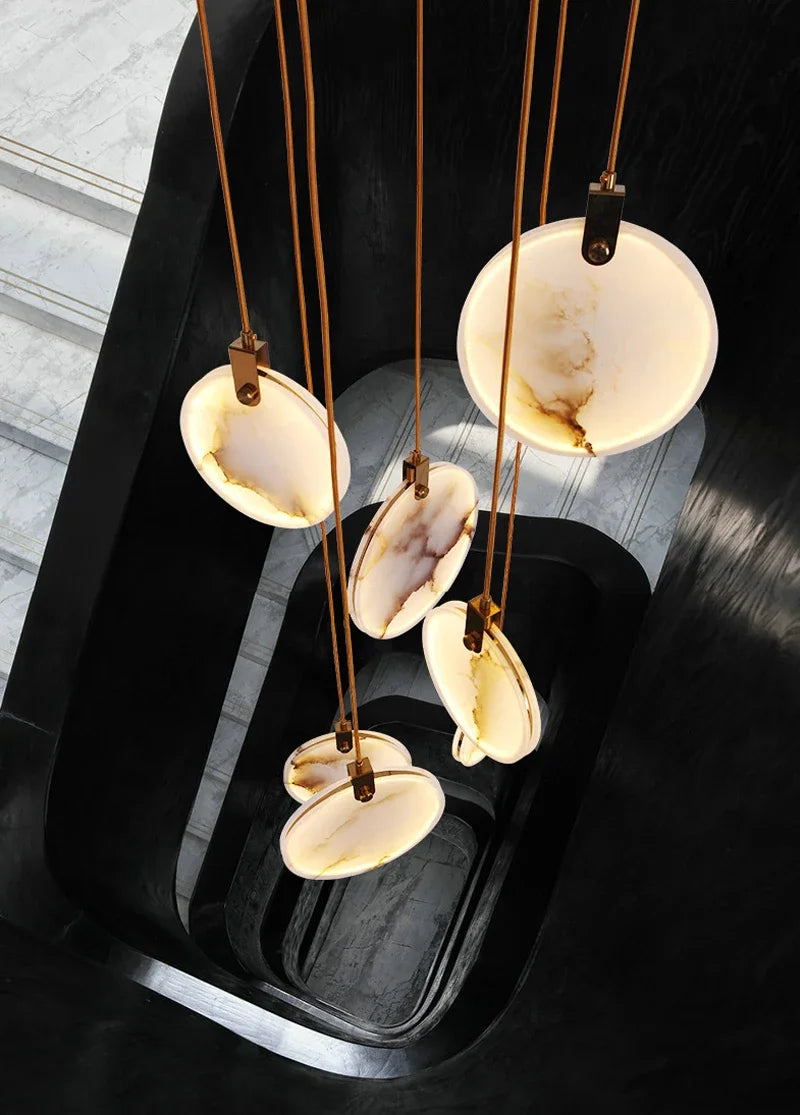 Luces colgantes largas modernas, lámpara colgante de cristal de mármol para escalera de lujo, decoración para sala de estar, accesorio de iluminación Led de piedra para Villa