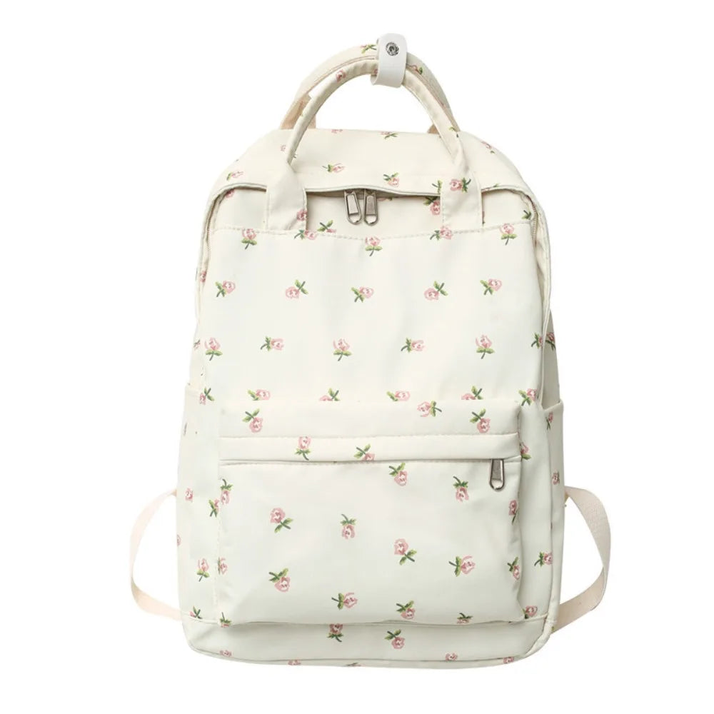 Mochila de moda de gran capacidad para mujer, mochila con estampado de flores y asa para estudiantes, mochila escolar de nailon de estilo japonés para estudiantes