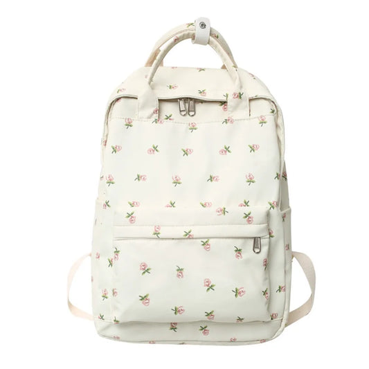Mochila de moda de gran capacidad para mujer, mochila con estampado de flores y asa para estudiantes, mochila escolar de nailon de estilo japonés para estudiantes