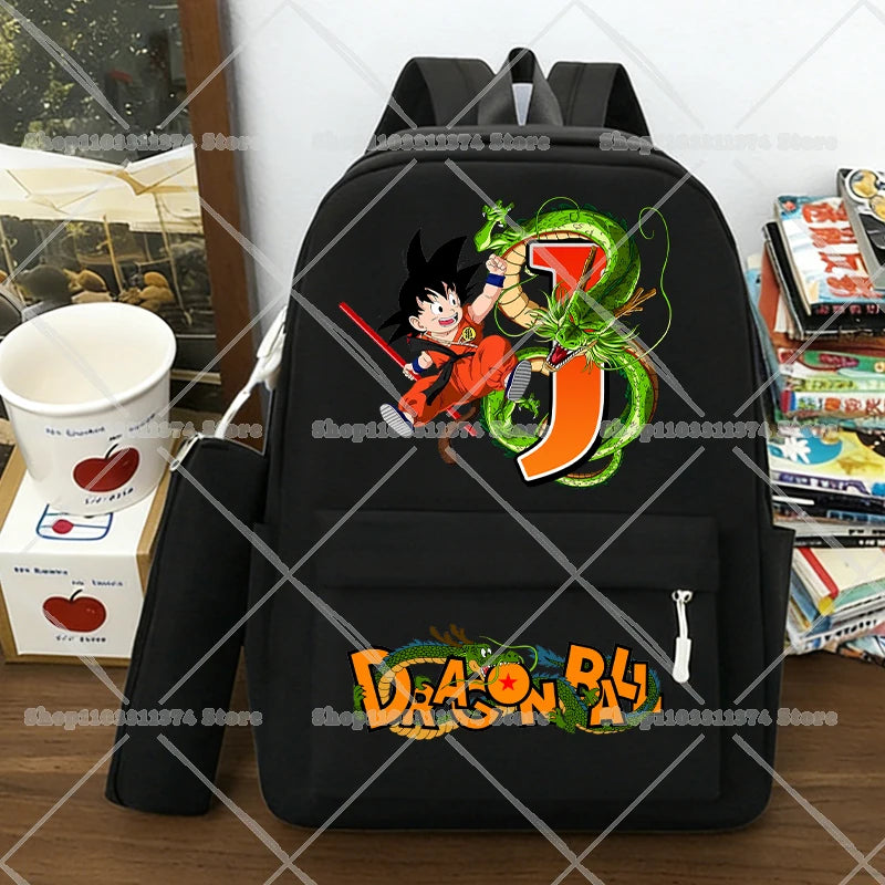 Juego de 2 Mochilas de Dragon Ball, Estuches para Lápices, Anime Son Goku, Bolsas de Hombro con Letras, Estuches para Bolígrafos, Mochilas Escolares Grandes de Dibujos Animados para Exteriores, Regalo
