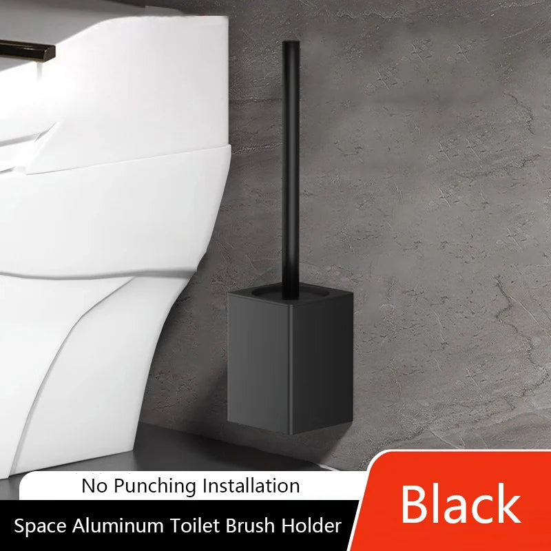 Soporte para escobilla de baño, herramientas de limpieza del hogar montadas en la pared, sin perforación, instalación espacial, cepillos de baño de aluminio WB8712