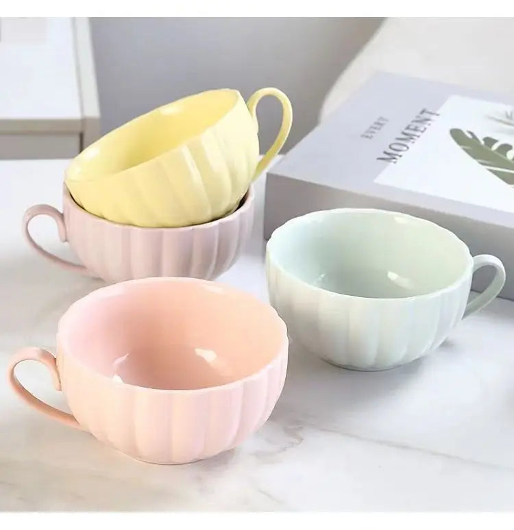 Taza de café de calabaza creativa para colgar en la oreja, nuevo juego de Taza y plato de cerámica, diseño pequeño Sense Home Fairy Taza y plato