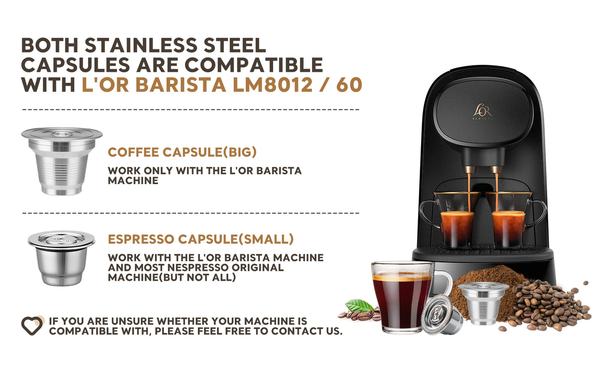 Cápsulas de café reutilizables de acero inoxidable compatibles con cápsulas de café recargables L'OR Barista LM8012 Metal L'or Espresso Pods