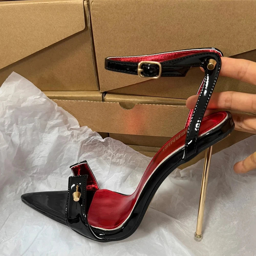 Customize Sexy Black 12cm Metal Stilettos Sandals Woman Designer Pointy Toe High Heels Pole Dancing Runway Cosplay Unisex Shoes