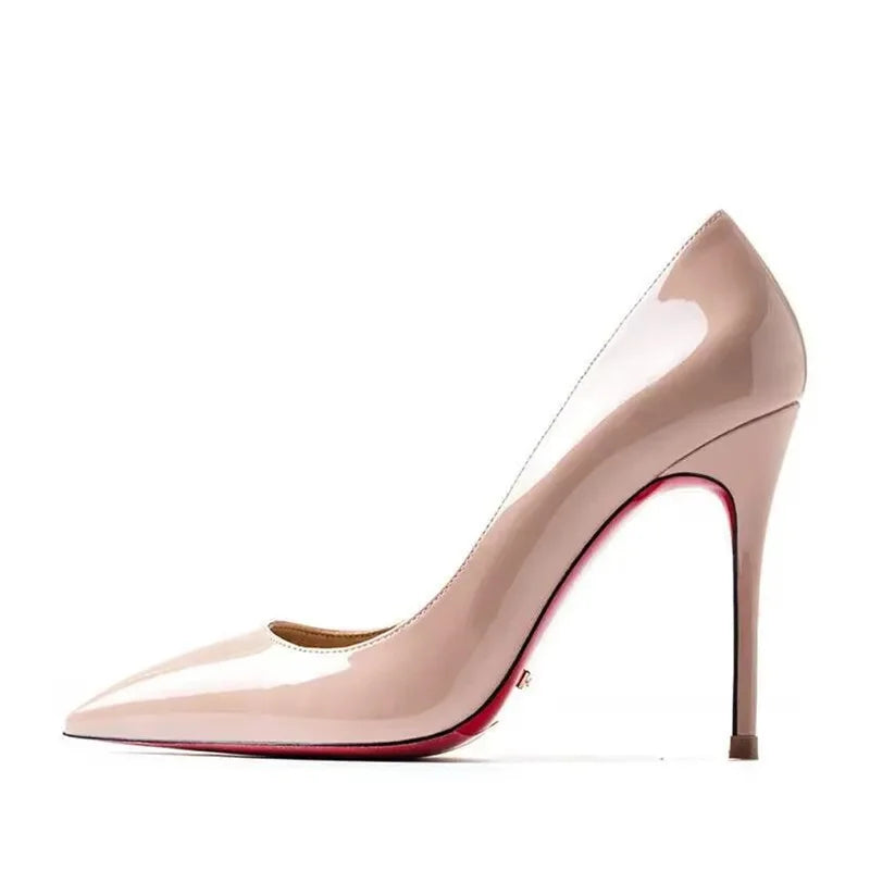 Zapatos de Tacón Alto para Fiesta de Boda, Tallas Grandes 35-44, Zapatos Rojos Nude Sexys con Suela de Goma, Punta Puntiaguda, Zapatos de Tacón Bajo para Mujer