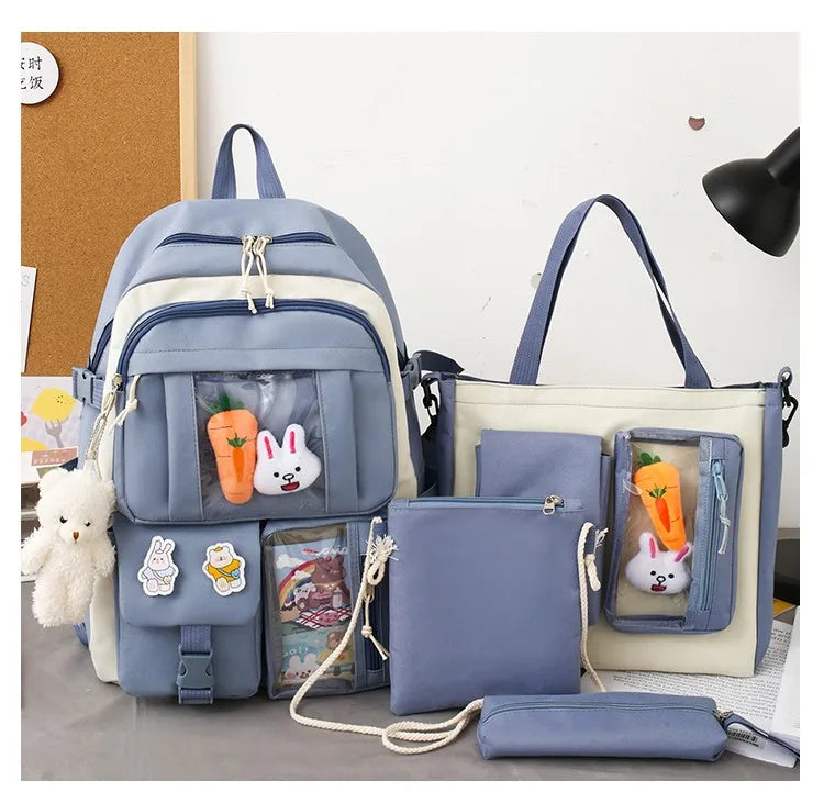 Mochila escolar Kawaii para niños y niñas, conjunto de 4 piezas, mochilas escolares para adolescentes y niñas