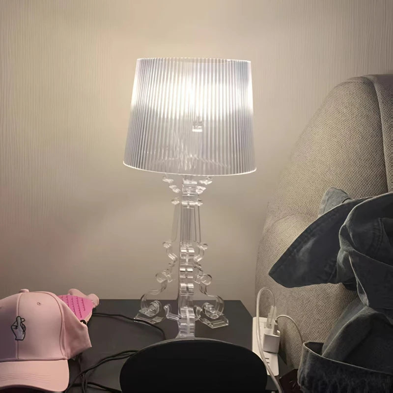Lámpara de mesa de fantasma barroco blanco transparente de diseñador nórdico, iluminación para sofá, decoración, luz ambiental LED