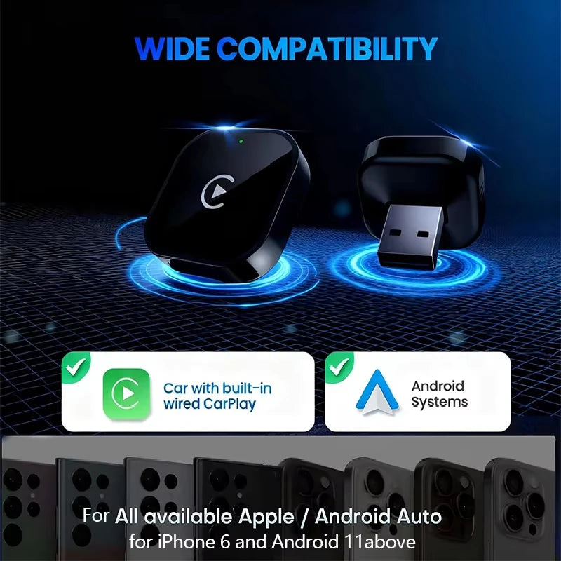 Adaptador Inalámbrico CarPlay 2 en 1, Plug-and-Play para iPhone 6 y Android 11 o superiores, Adaptador para Auto con Puerto USB/USB-C, Accesorio para Auto