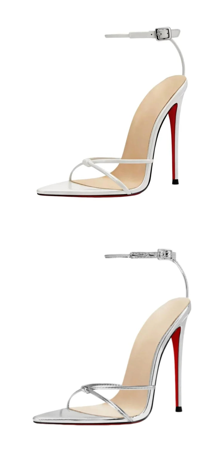 MKKHOU Zapatos de tacón de moda, nuevos zapatos personalizados hechos a mano de alta calidad, sandalias sexys de tacón alto con hebilla en el tobillo y punta fina, zapatos de mujer