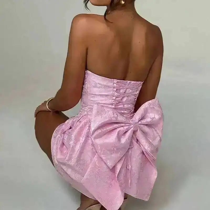 Townlike-Vestido corto de Jacquard con espalda descubierta para mujer, minivestido elegante con lazo y corte en A, Sexy, para fiesta, primavera y verano, 2024