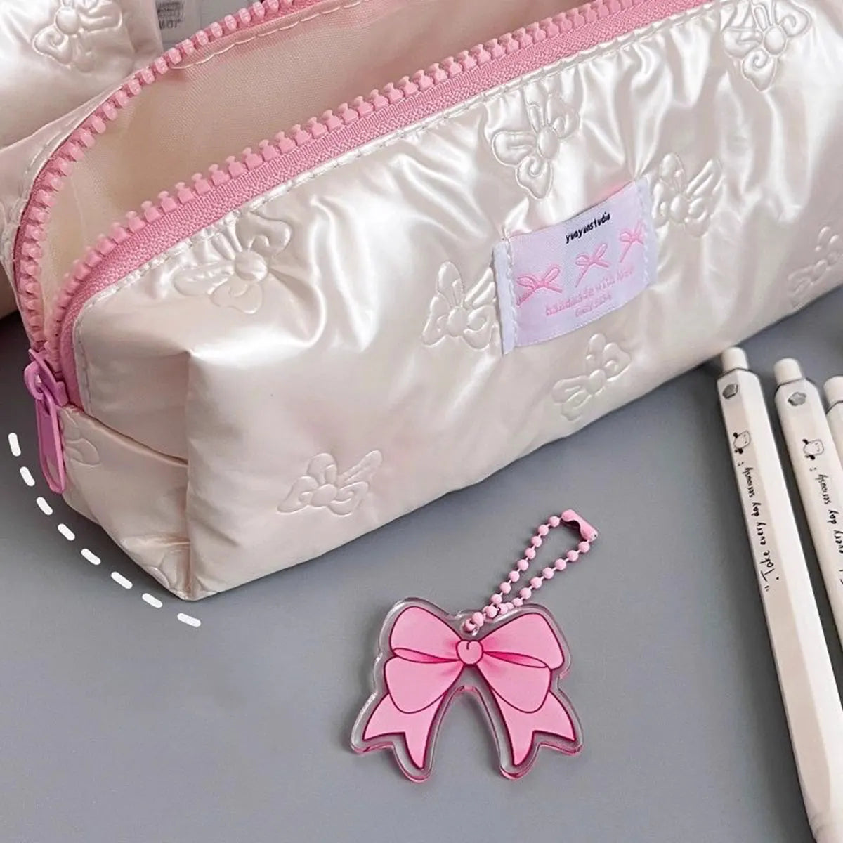 Estuche creativo para lápices con lazo rosa, bolsas para lápices de gran capacidad, bolsa organizadora de papelería multifuncional, 1 ud.