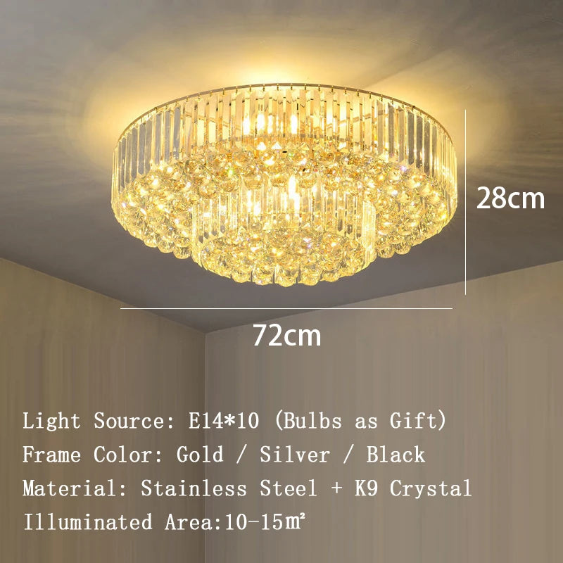 Luces de techo LED redondas clásicas, candelabros de cristal de lujo, decoración del hogar, plafón para sala de estar
