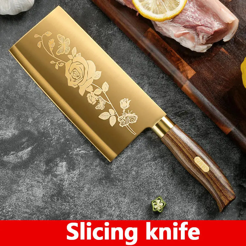 Juego de Cuchillos de Cocina de 4 Piezas con Diseño de Rosa Dorada, Cuchillo de Chef de Acero Inoxidable de Lujo para Cocinar, Herramientas de Cocina Profesionales Afiladas