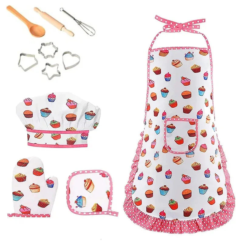 Juguetes de cocina para hornear, juego de simulación, herramientas de cocina, delantal de Chef para niñas pequeñas, disfraz rosa, juguetes educativos de vestir, regalo