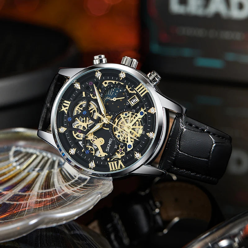 Relojes SKMEI de lujo de marca superior de acero para negocios, relojes de pulsera con calendario de movimiento de cuarzo japonés resistente al agua 3Bar para hombre