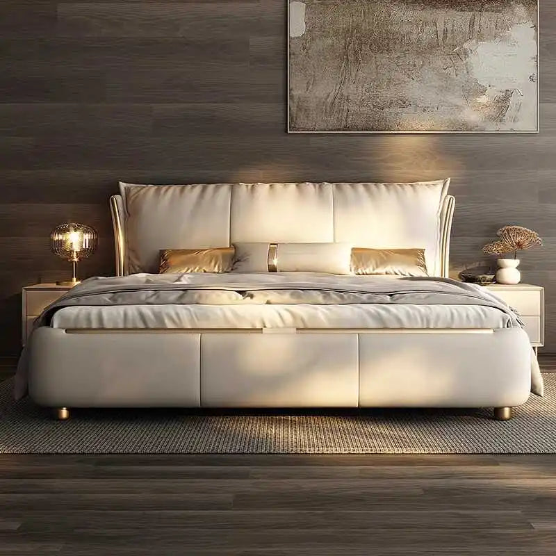 Marco De cama moderno De princesa Beige, marcos De Cama doble De diseño impermeables para dormitorio, Camas De Dormitorio De tamaño completo, muebles para el hogar