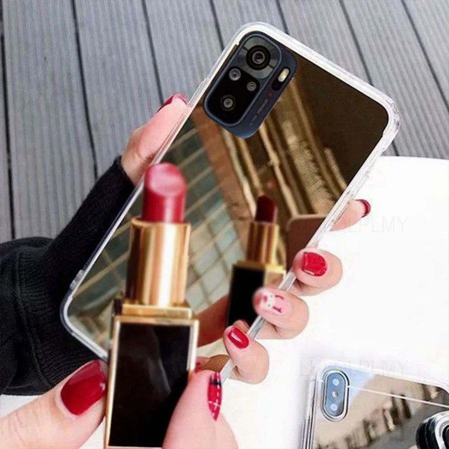 Funda de silicona suave con espejo de maquillaje para Xiaomi Poco M3 X6 Redmi Note 10 11 Pro Plus 5G 10S 11S 10A 10C