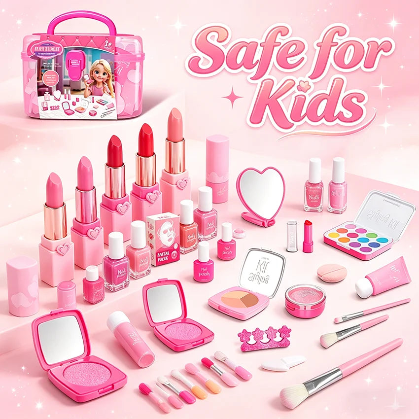 Set de Maquillaje de Juguete para Niñas: Manicura Falsa, Color de Labios, Sombra de Ojos, Cosméticos y Juguetes con Temática de Princesa (No se pueden lavar)
