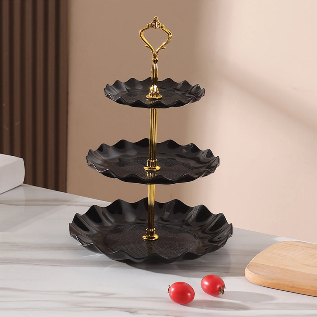 Mesa de exhibición de postre de plástico, Buffet ondulado de estilo europeo y americano, bandeja de servicio de postre, pastel, plato de fruta