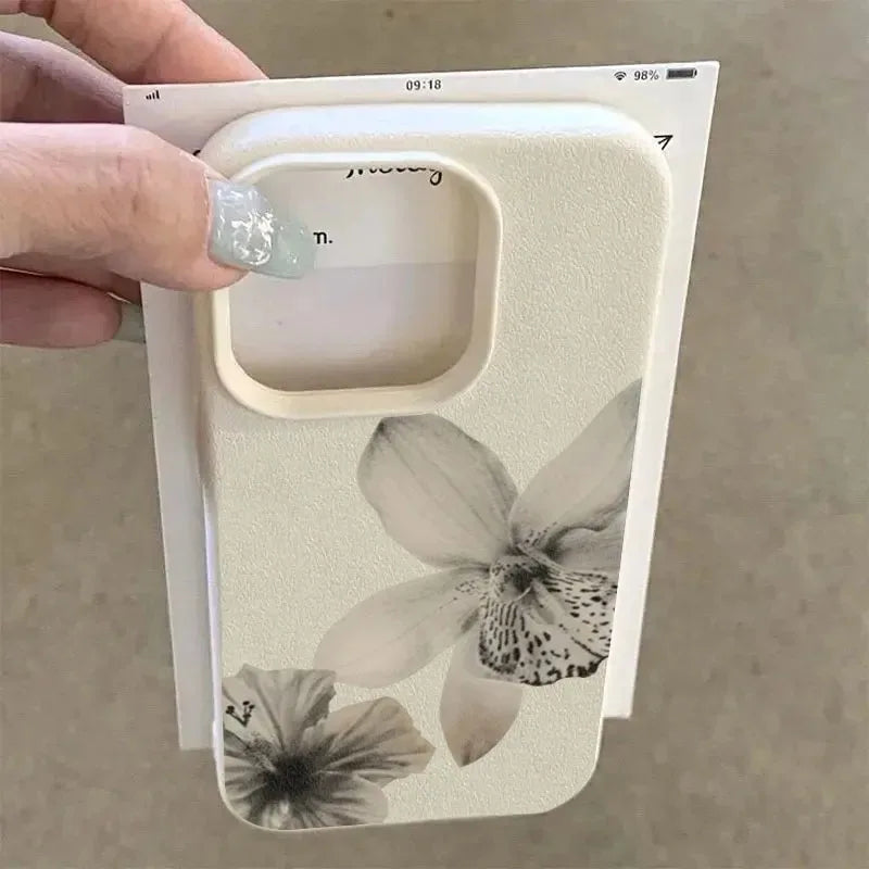 Funda de Teléfono con Patrón Floral en Blanco y Negro para iPhone 16 17 15 14 Pro Max 12 11 13 Plus 17 Air, Funda Protectora Suave con Patrón Lichee