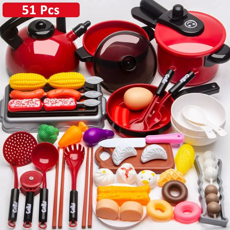 Juego de cocina educativo para niños: utensilios de cocina para juego de imitación con cocina de inducción simulada, juguetes de cocina y corte para niños