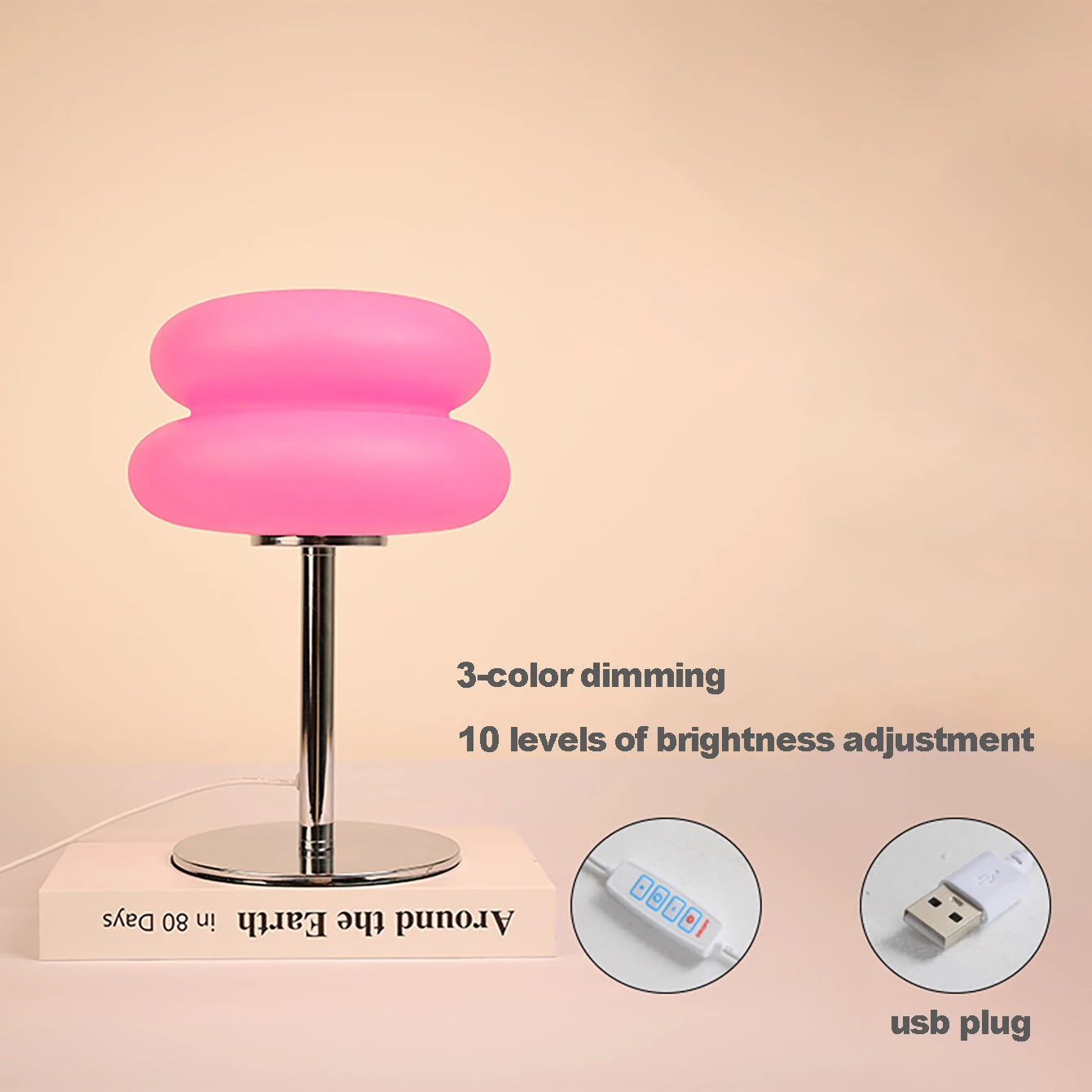 Lámpara de mesa, lámparas de dormitorio, enchufe USB, lámpara de mesa LED con forma de seta, iluminación ambiental para sala de estar y comedor (no de vidrio)